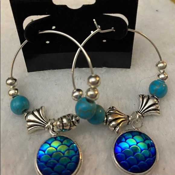 Handmade Mermaid Scale Hoops Lt. Blue, Dk Blue, Gold Scale Take your pick. - Picture 6 of 10